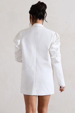 Metropolitan | White Cotton Oversized Blazer Mini Dress With Puff Sleeves